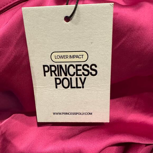 princess polly | lynsey fuchia silky summer leg slit midi dress sz 4 - Picture 9 of 10